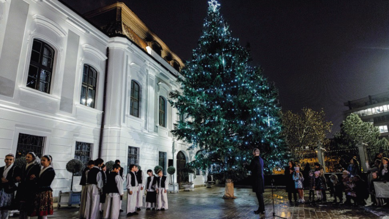 Stromček pred prezidentským palácom už svieti